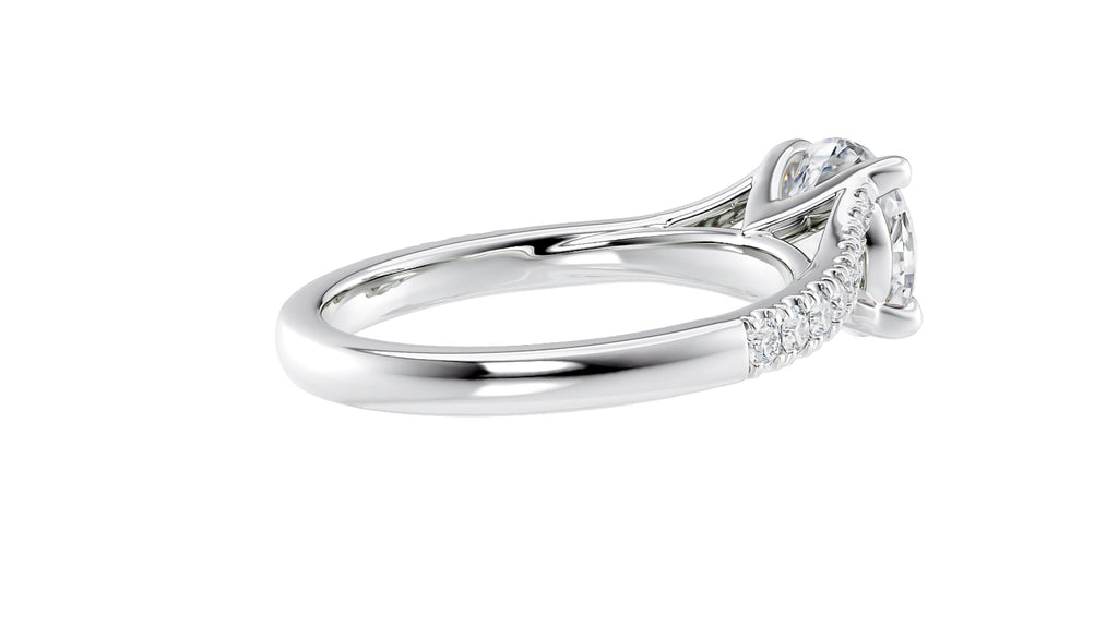 Round Solitaire Half Set Split Diamond Band Engagement Ring