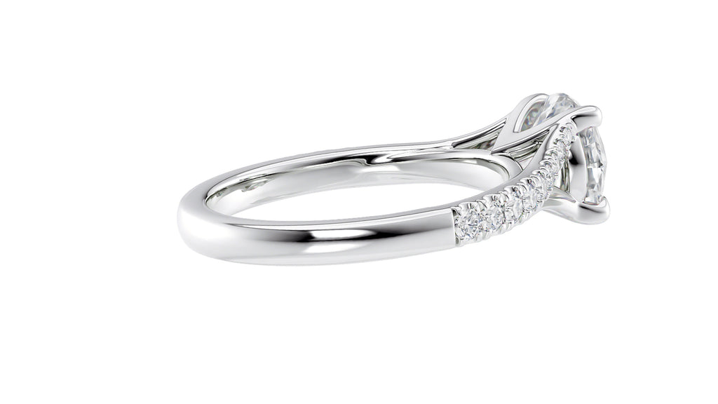 Round Solitaire Half Set Split Diamond Band Engagement Ring