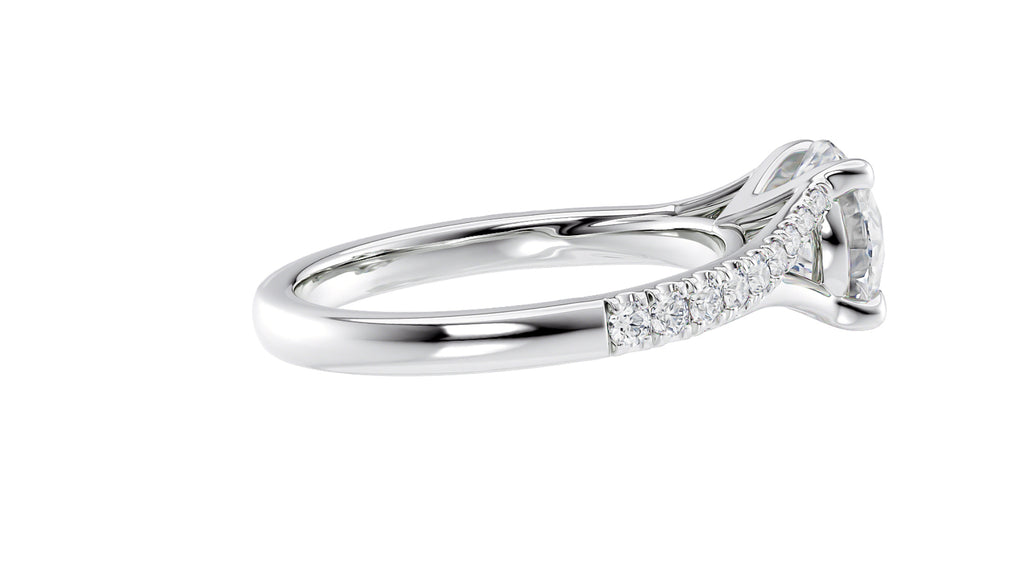 Round Solitaire Half Set Split Diamond Band Engagement Ring