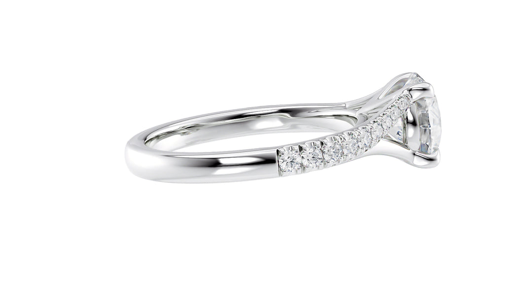 Round Solitaire Half Set Split Diamond Band Engagement Ring