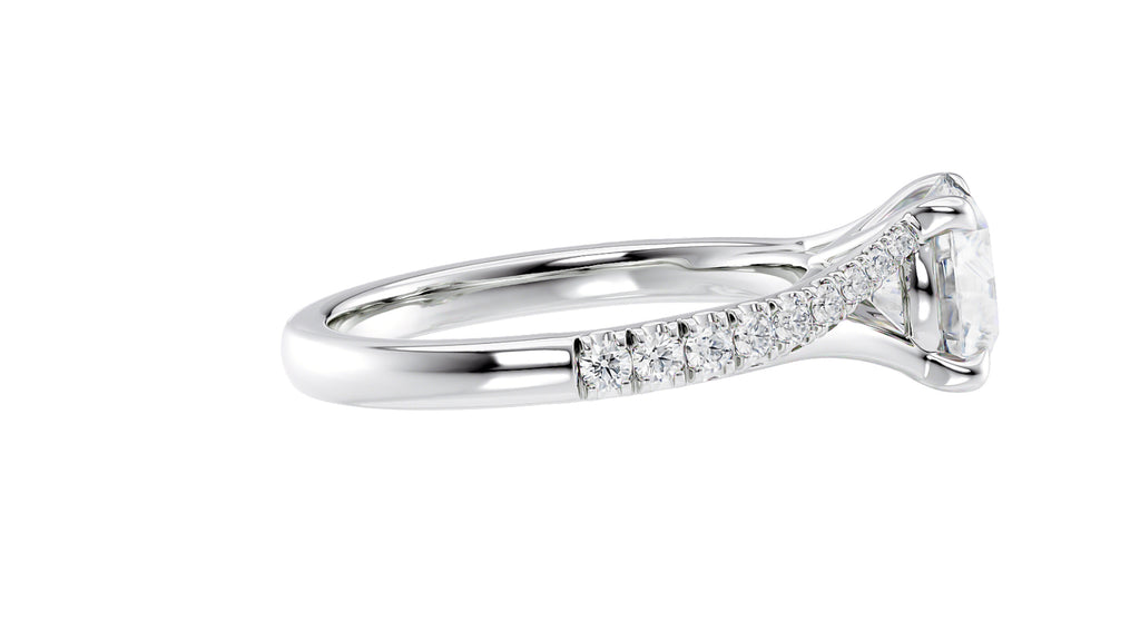 Round Solitaire Half Set Split Diamond Band Engagement Ring