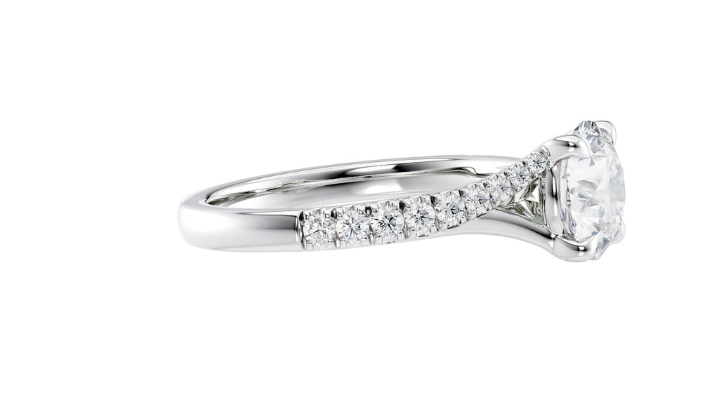 Round Solitaire Half Set Split Diamond Band Engagement Ring
