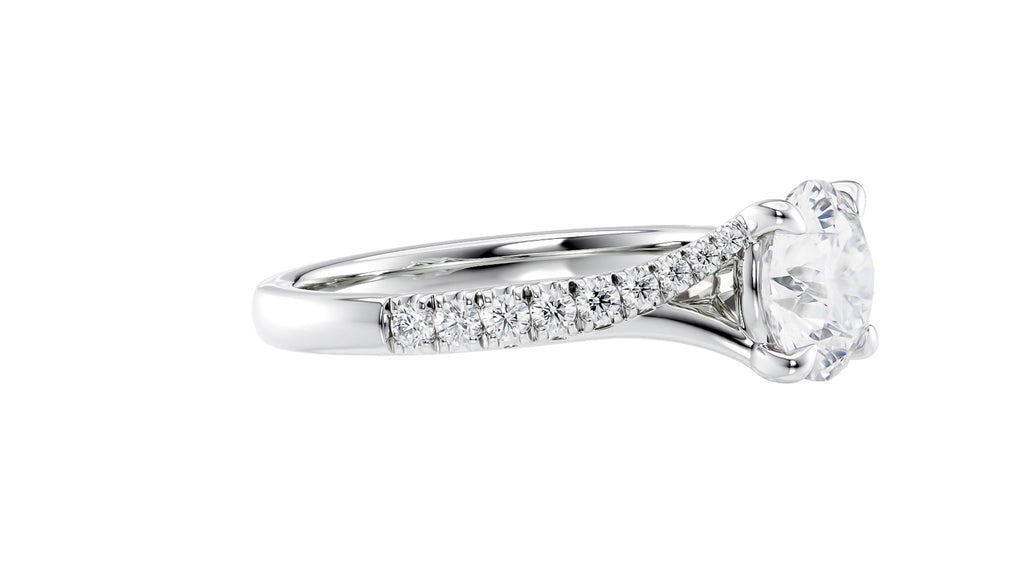 Round Solitaire Half Set Split Diamond Band Engagement Ring