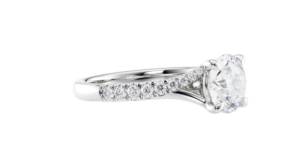 Round Solitaire Half Set Split Diamond Band Engagement Ring