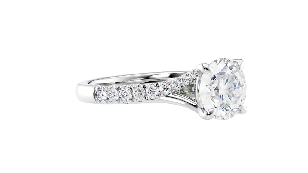 Round Solitaire Half Set Split Diamond Band Engagement Ring