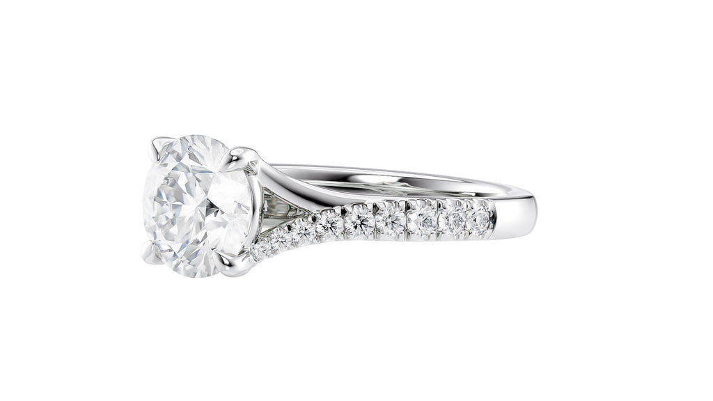 Round Solitaire Half Set Split Diamond Band Engagement Ring