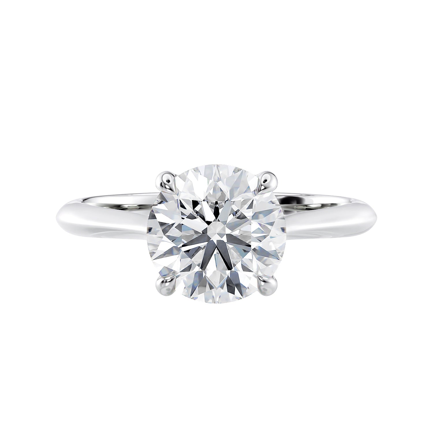 Natural round solitaire with hidden diamond bridge white gold front view