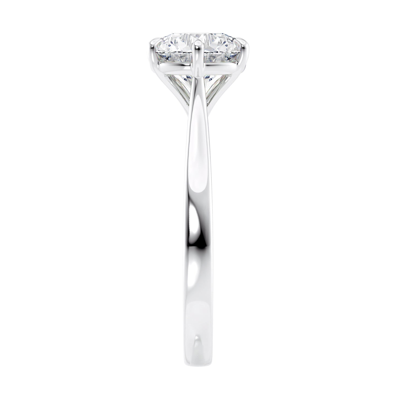 Six claw natural diamond classic engagement ring white gold end view on a white background.