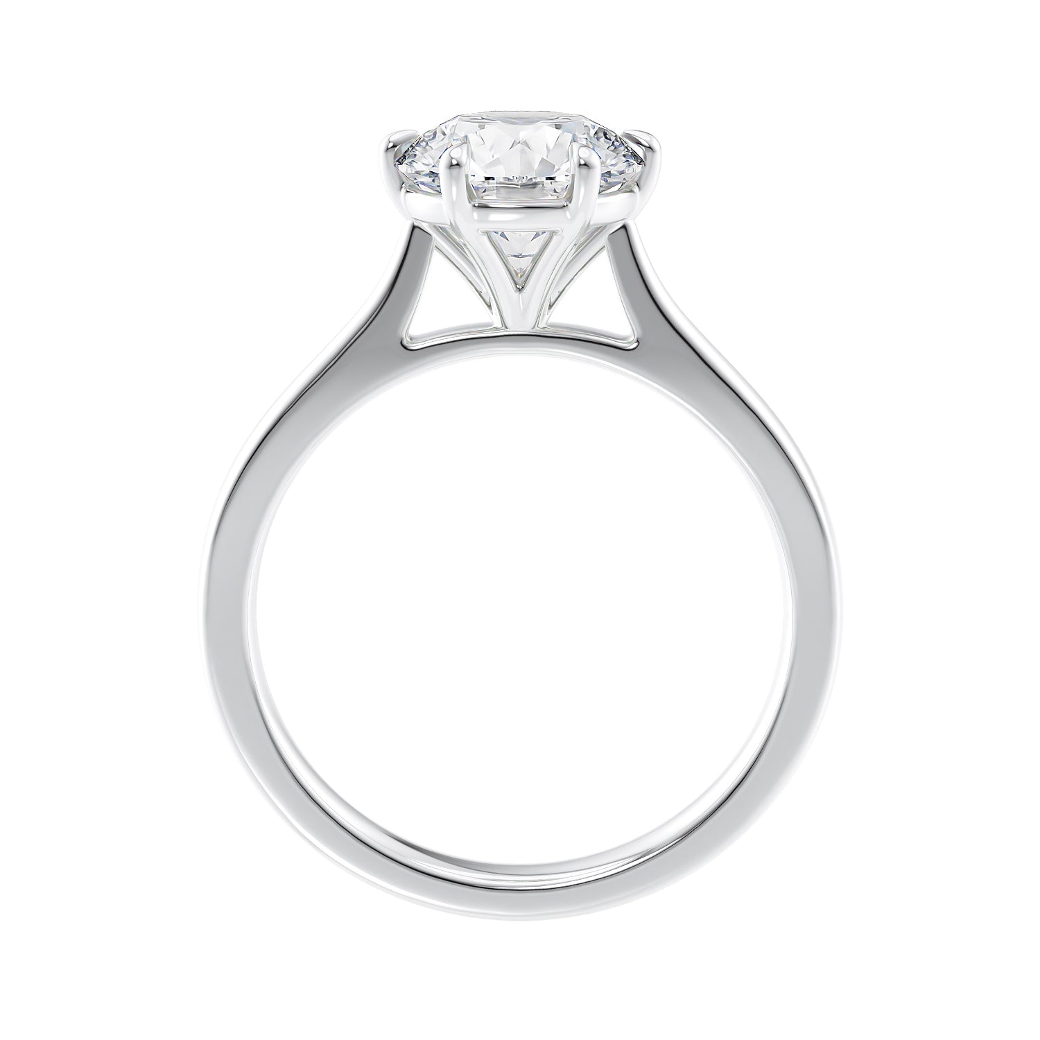 Six claw natural diamond classic engagement ring white gold side view on a white background.