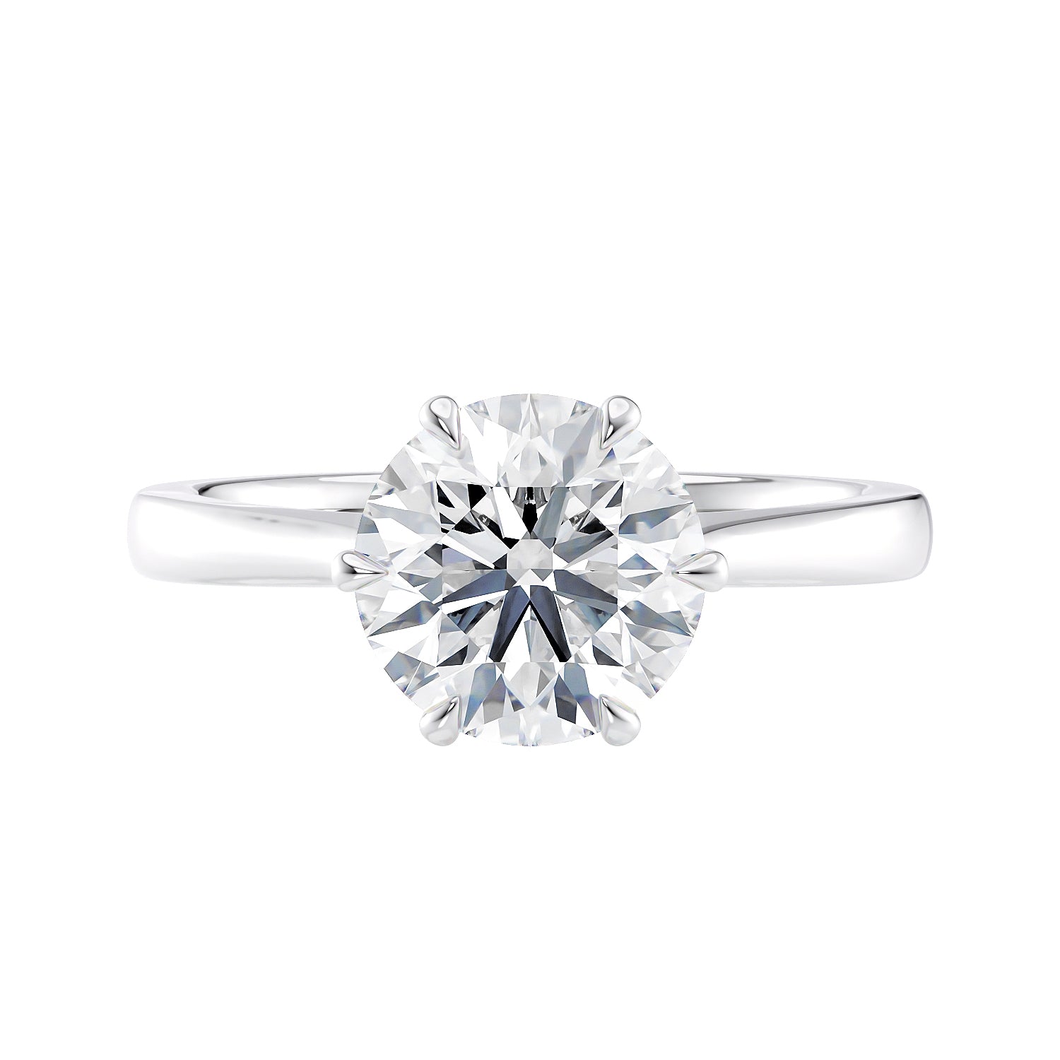 Six claw natural diamond classic engagement ring white gold front view.