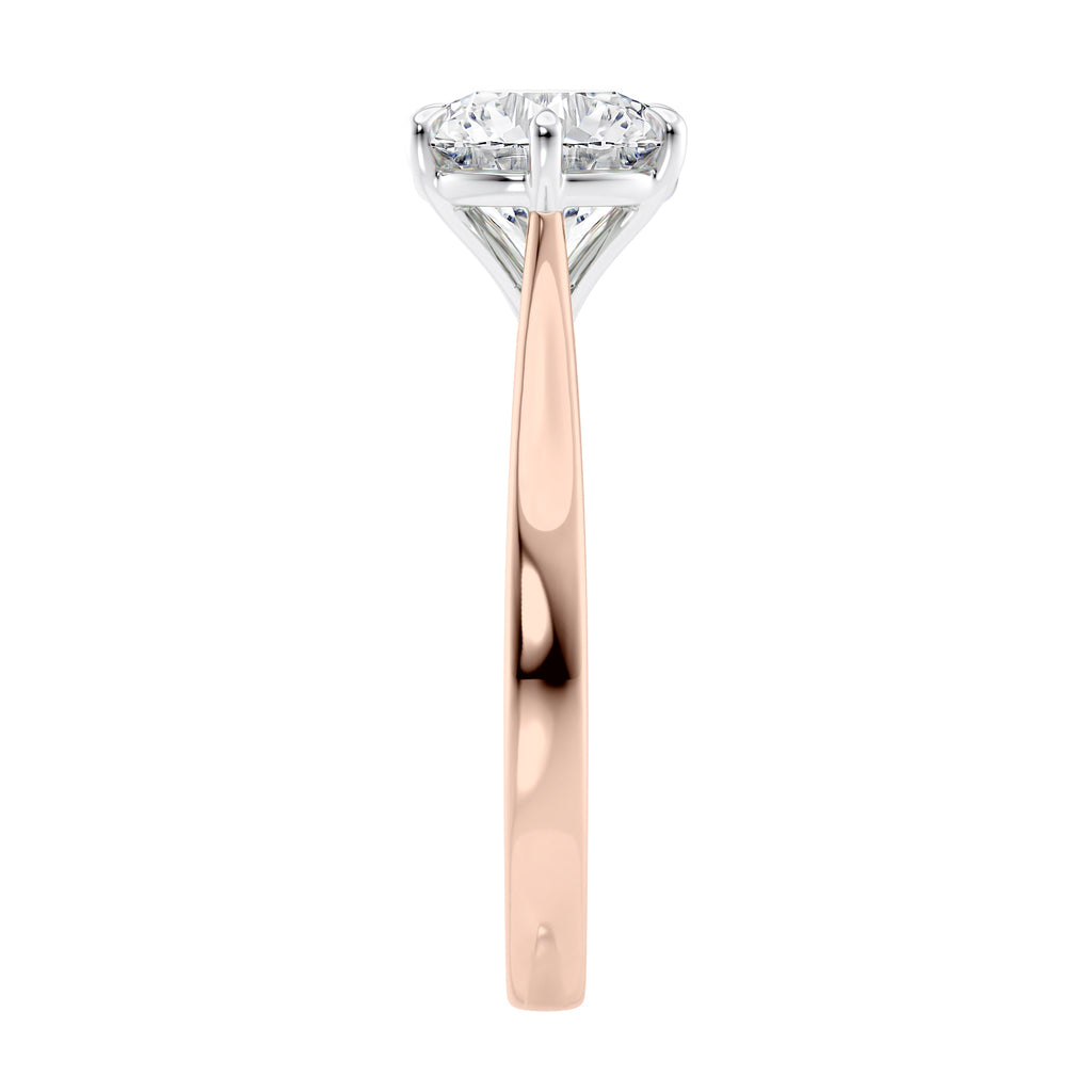 Six claw natural diamond classic engagement ring rose gold end view.