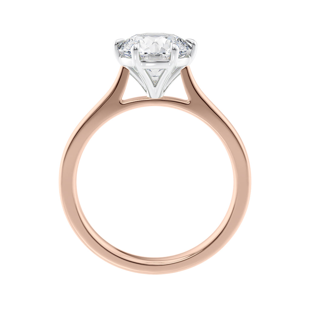 Six claw natural diamond classic engagement ring rose gold side view.