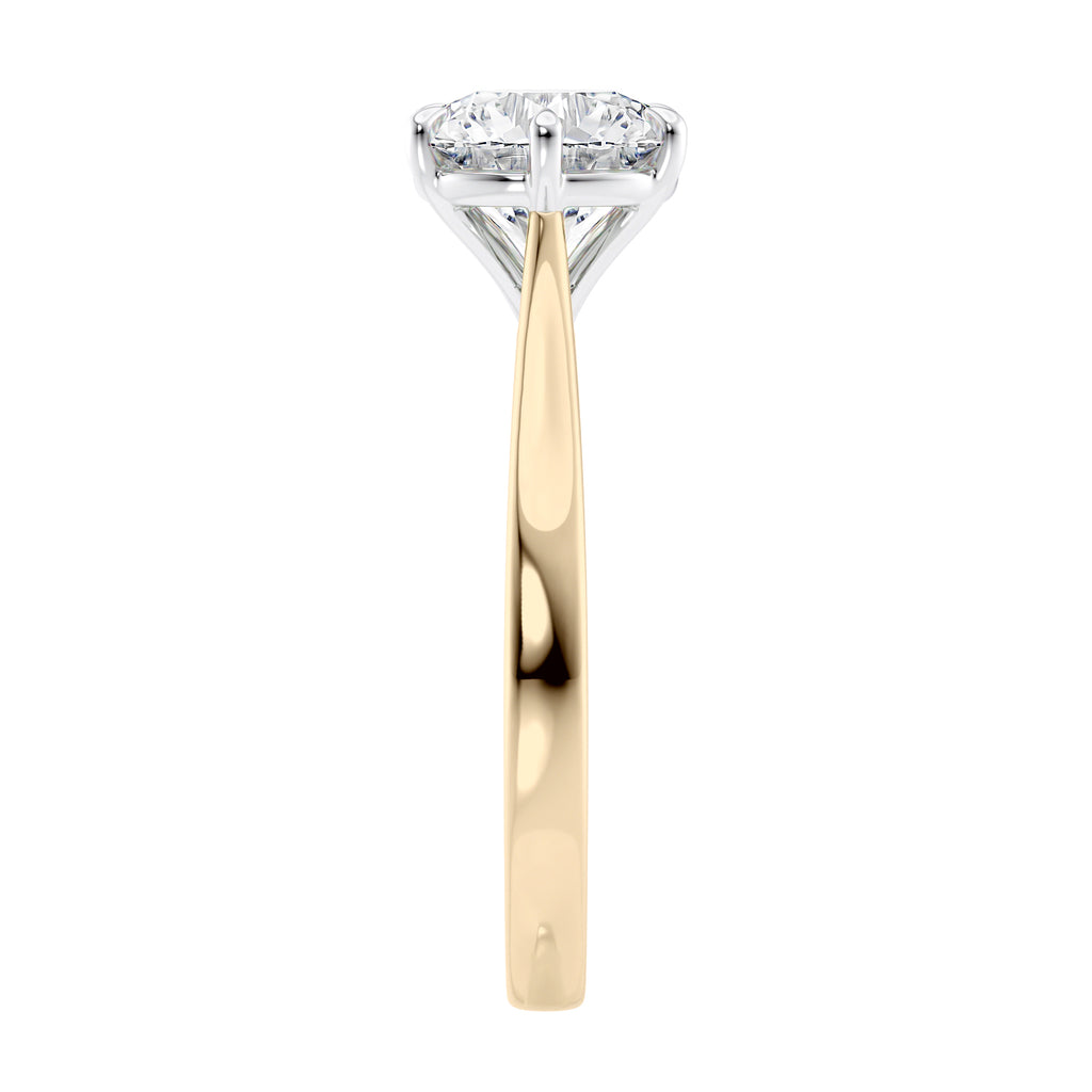Six claw natural diamond classic engagement ring 18ct gold end view.