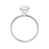 Laboratory grown oval diamond engagement ring slim band side view.