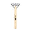 Oval diamond solitaire engagement ring 18 carat gold end view.