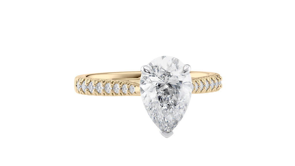 Pear Cut Solitaire Tapered Diamond Band Engagement Ring