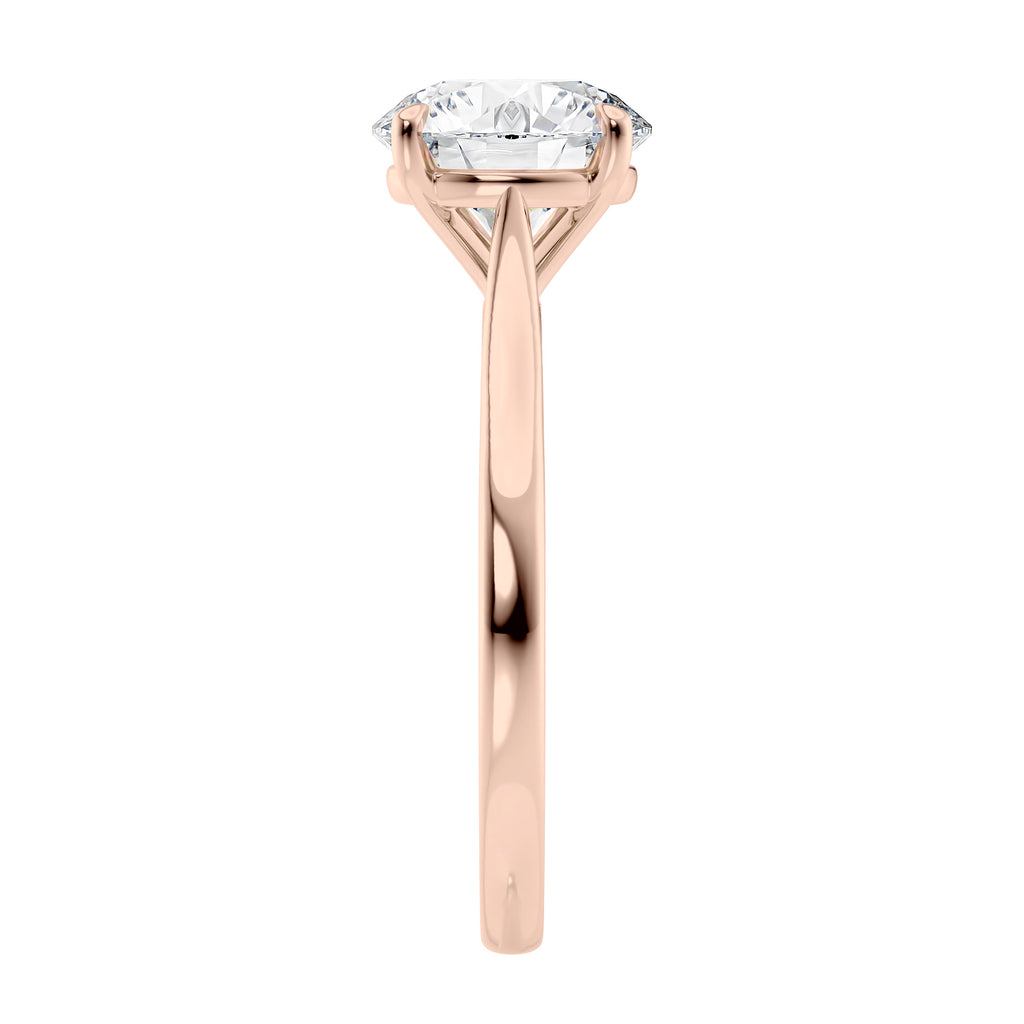Classic diamond engagement ring rose gold end view.