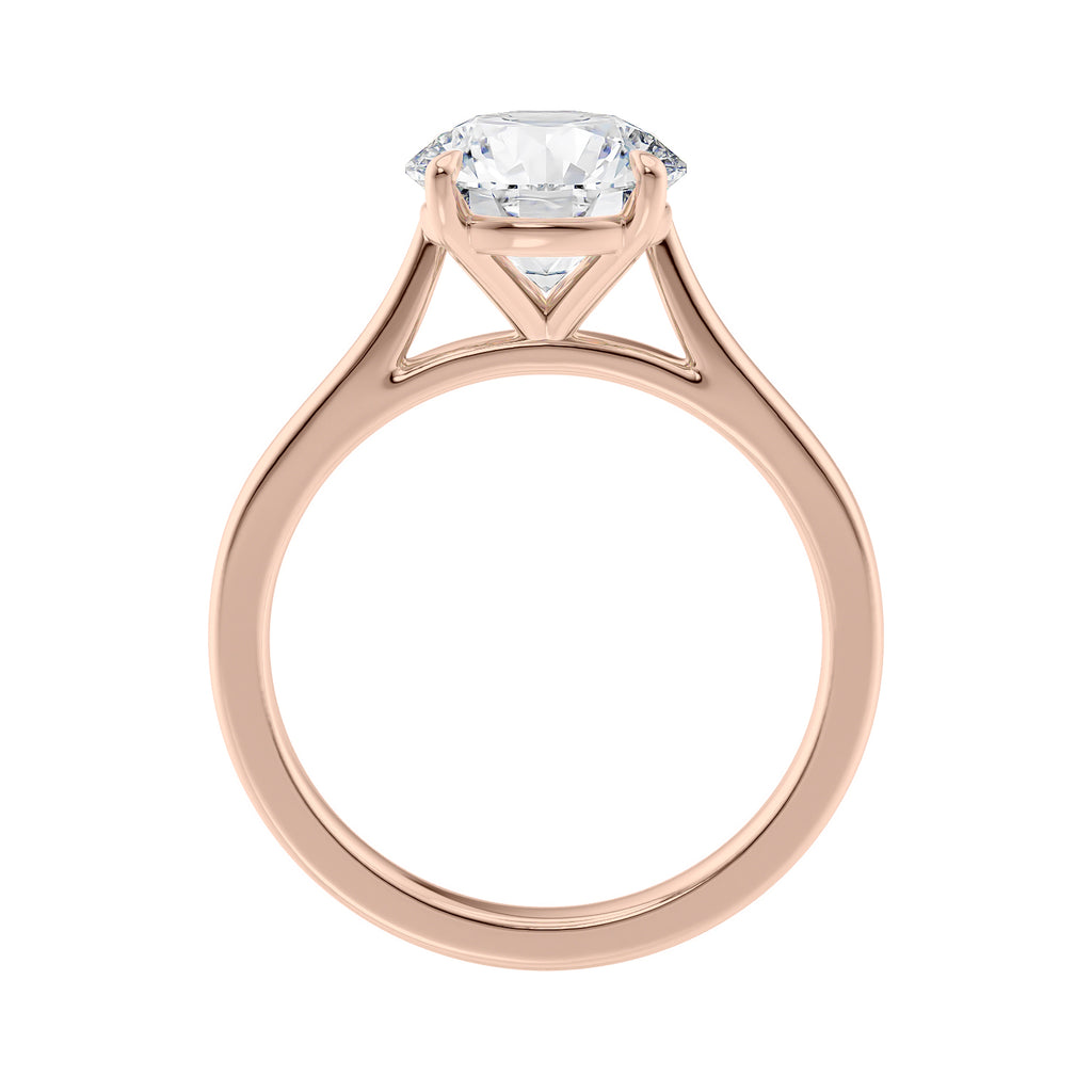 Classic diamond engagement ring rose gold side view.