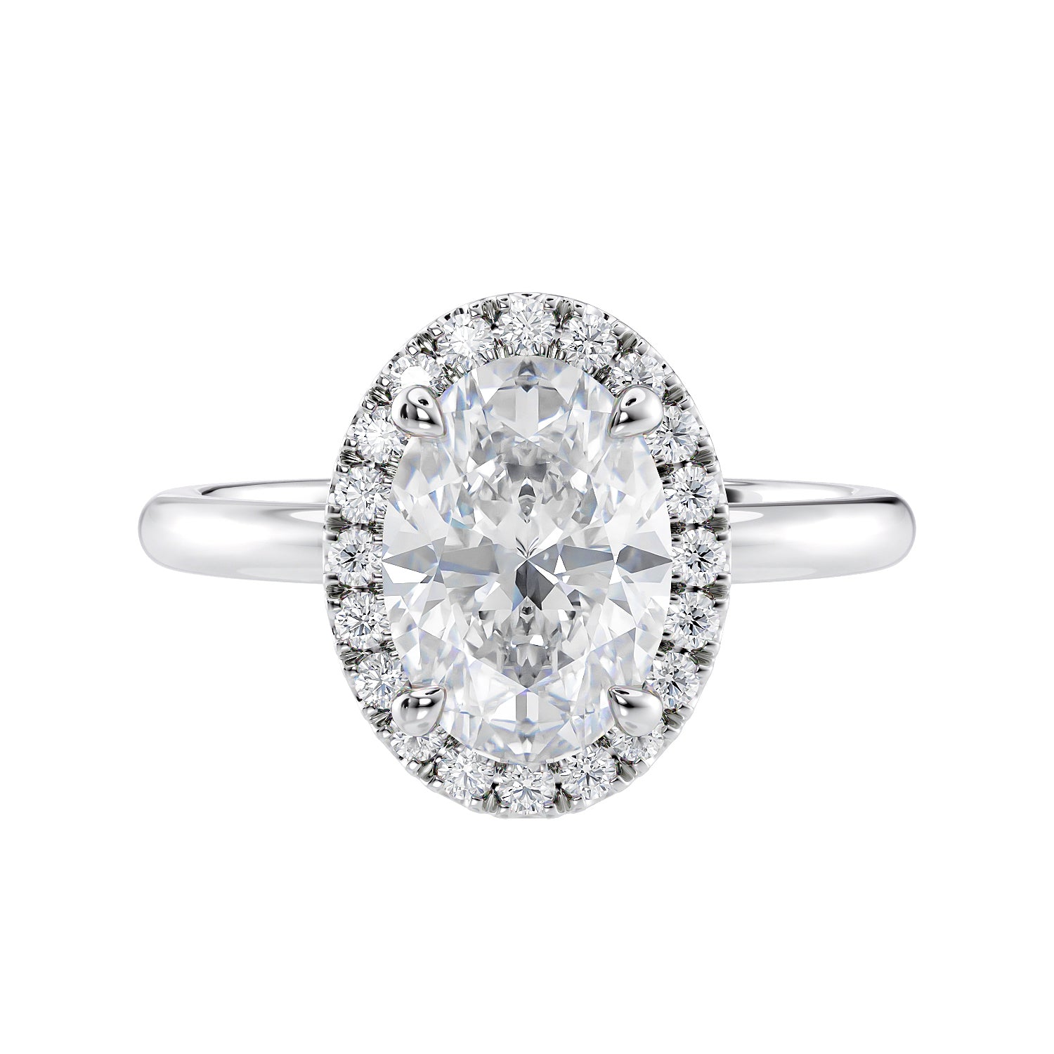 Oval Halo Plain Band Diamond Engagement Ring For Sale McGuire