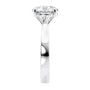Laboratory grown round diamond solitaire engagement ring with wide white gold band end view.