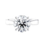 Laboratory grown round diamond solitaire engagement ring with wide white gold band front view.