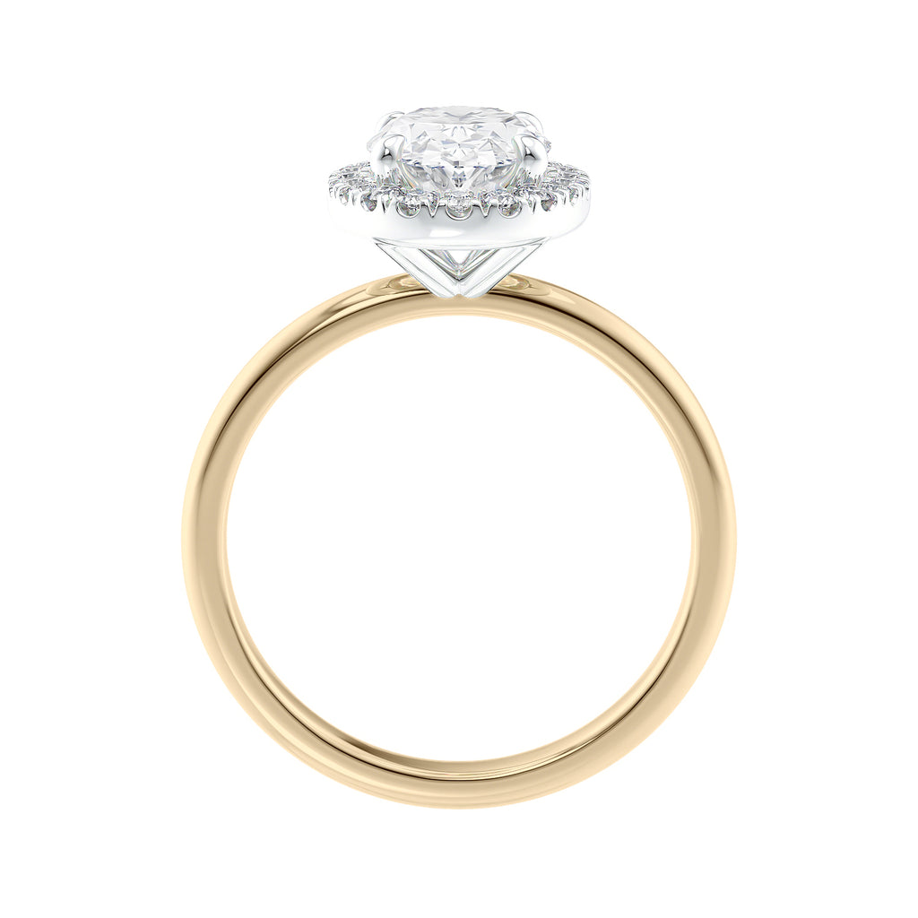 Oval halo engagement ring with thin band