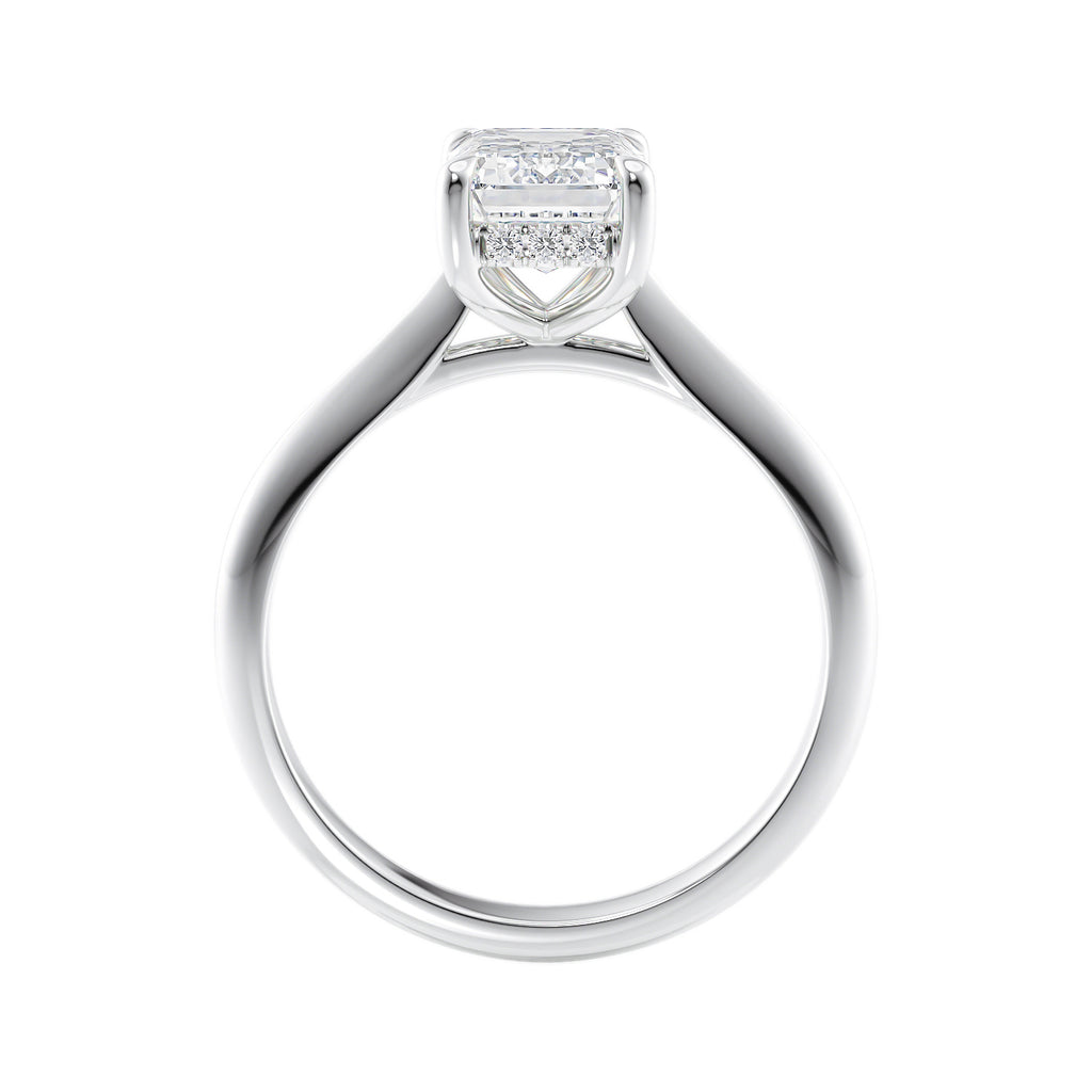 Solitaire Emerald Cut Diamond White Gold Engagement Ring Side