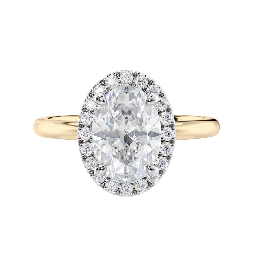 Oval diamond engagement ring with halo and slim band