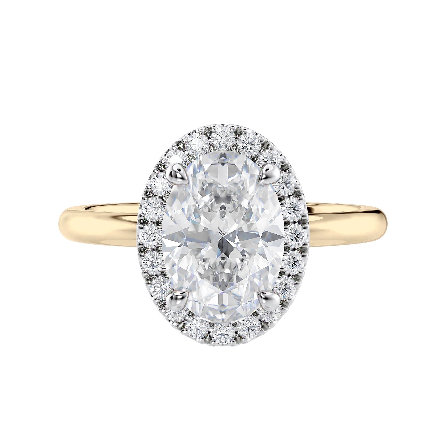 Oval diamond engagement ring with halo and slim band