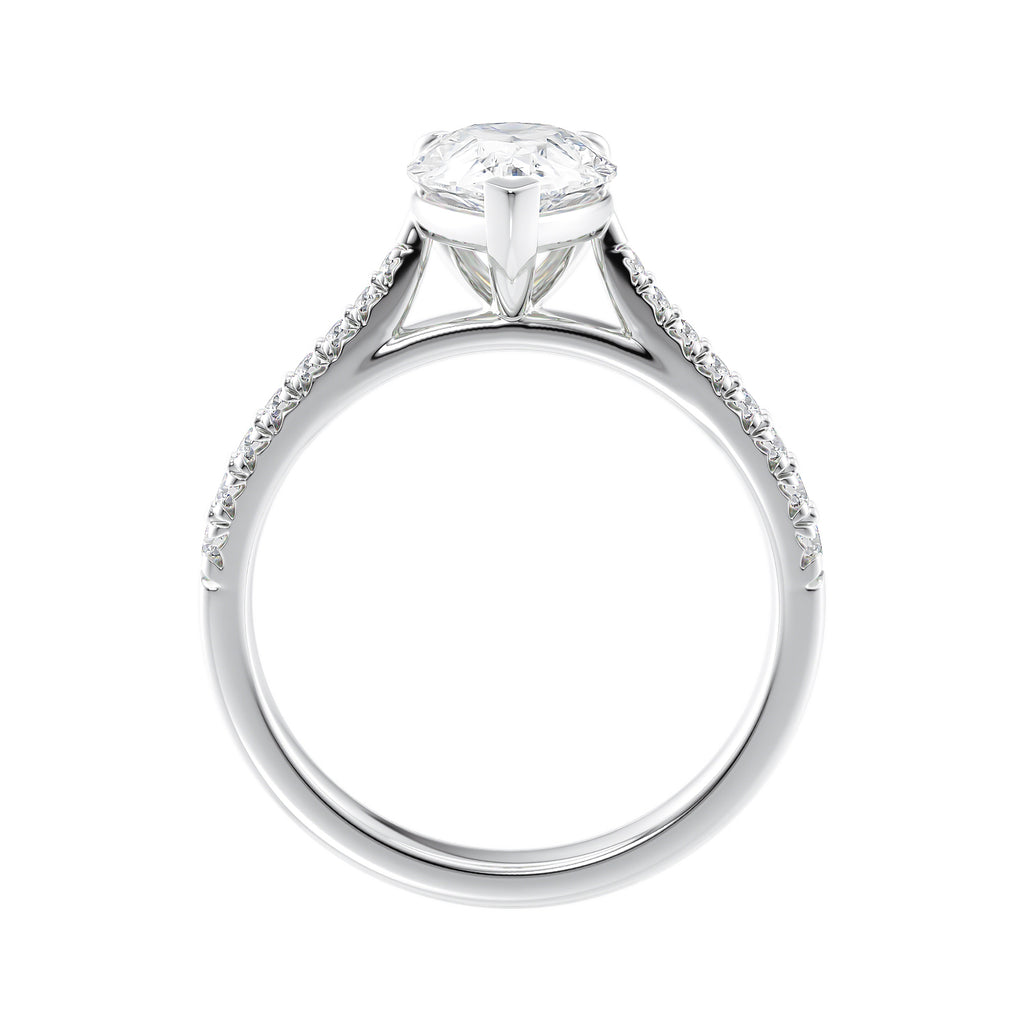 Pear cut diamond ring with diamond set band