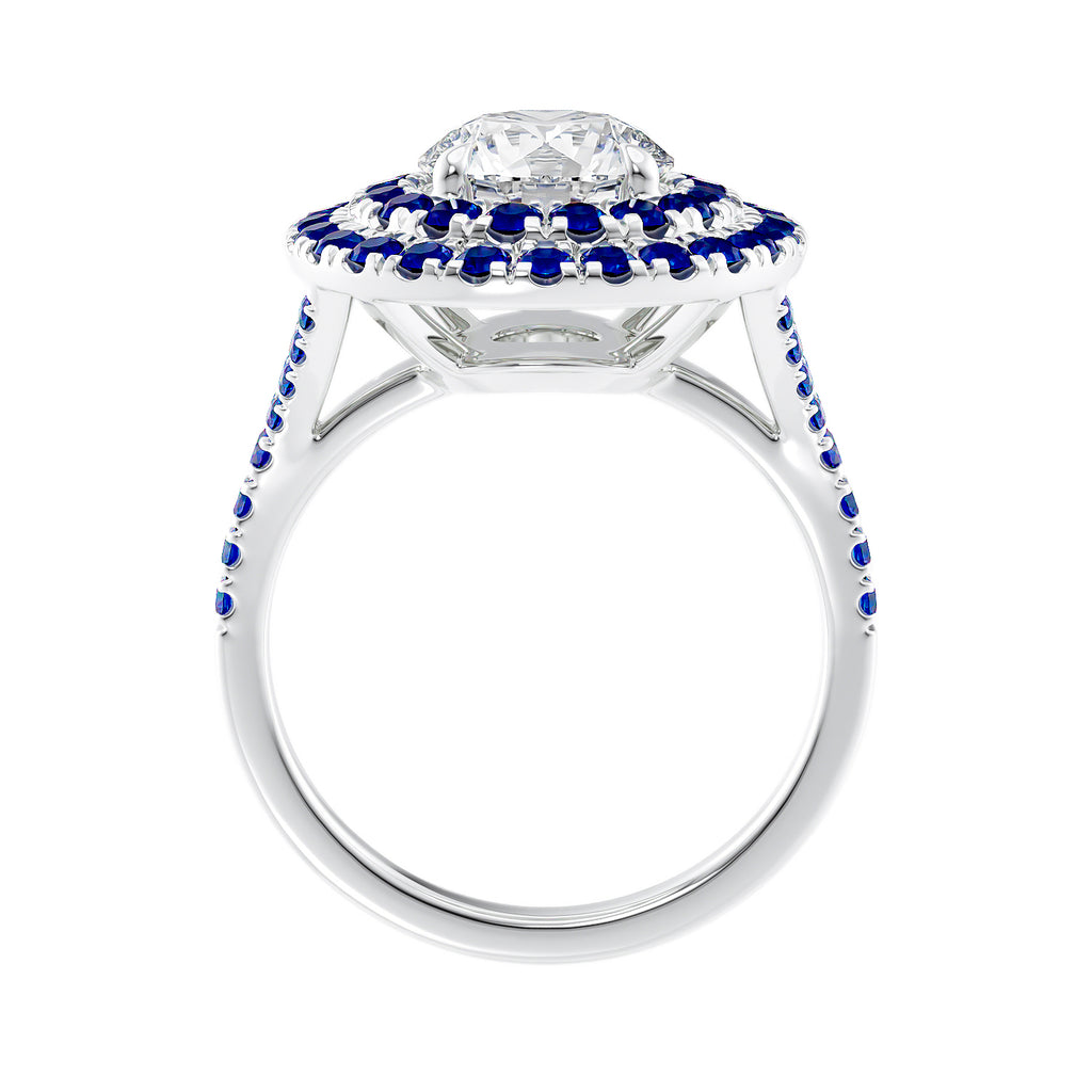 Sapphire and diamond halo ring