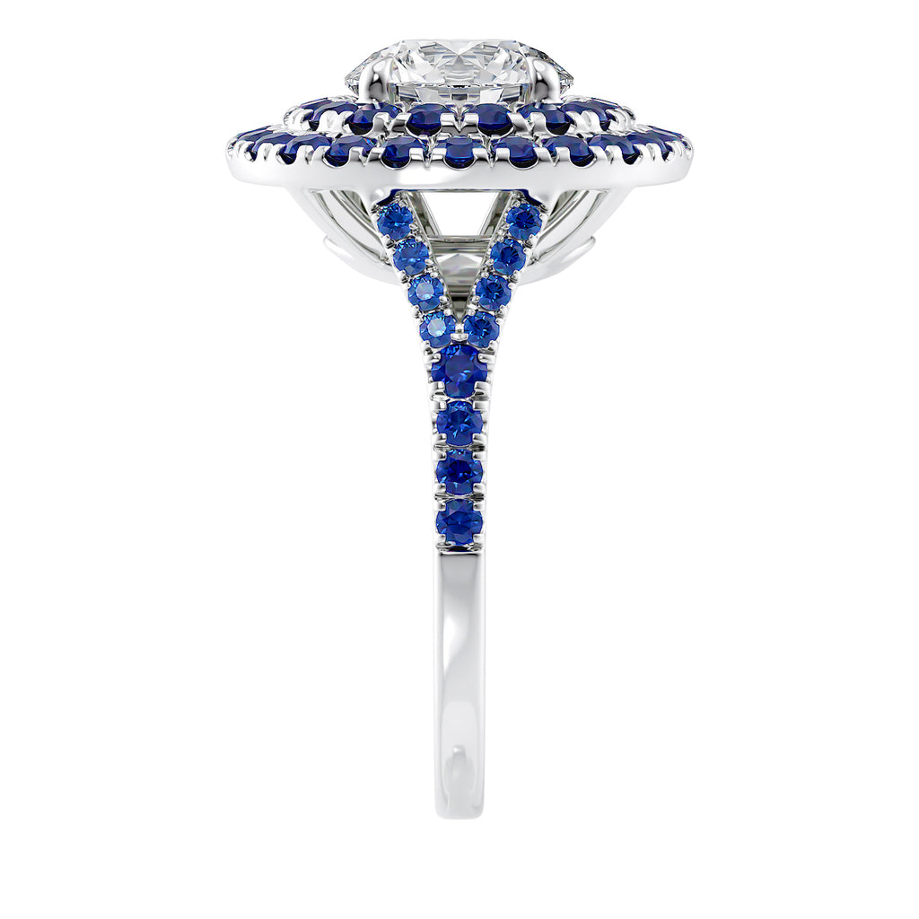 Sapphire and diamond double halo ring 